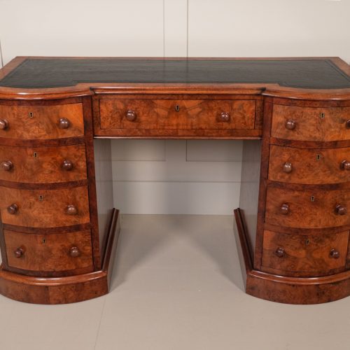 Victorian Breakfront Burr Walnut 9 drawer kneehole Desk.