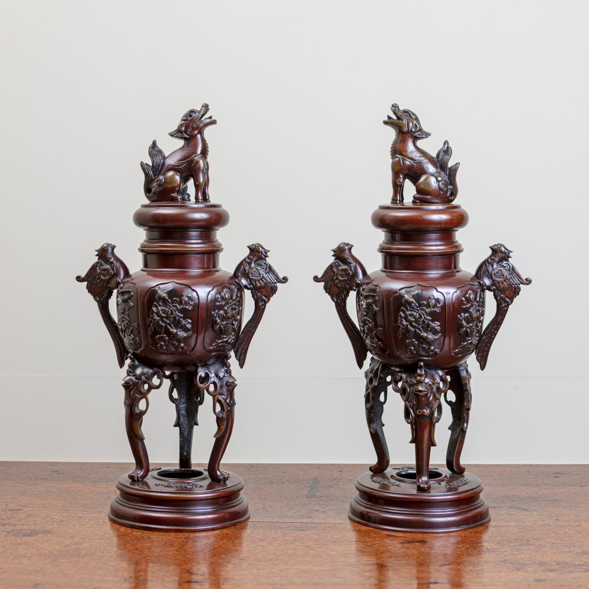 Pair of Japanese Bronze Incense burners