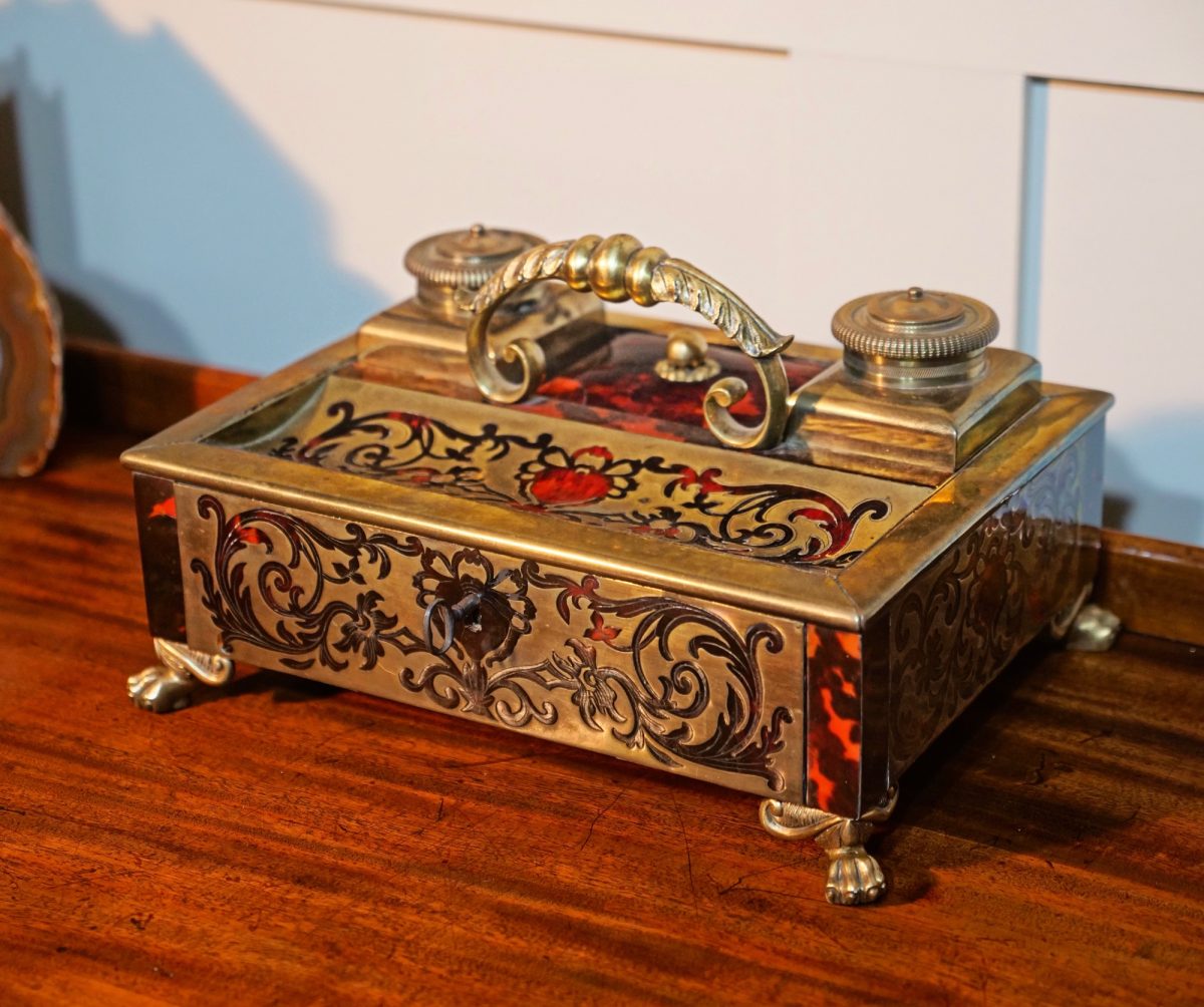 Louis XIV style red boulle inkstand