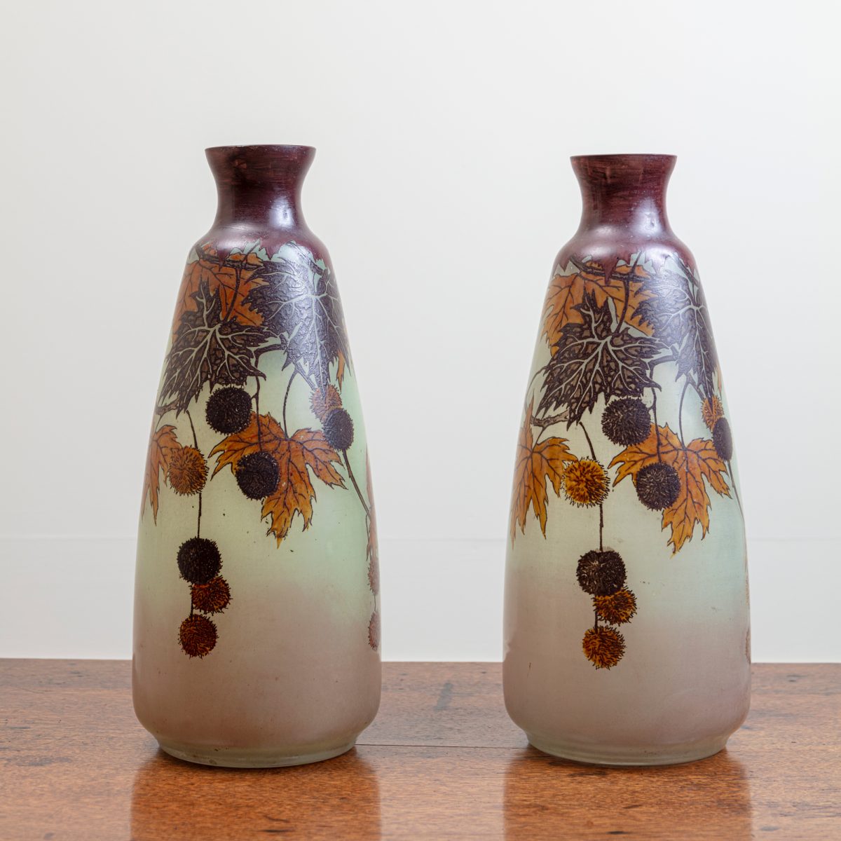 Pair French enamelled glass vases