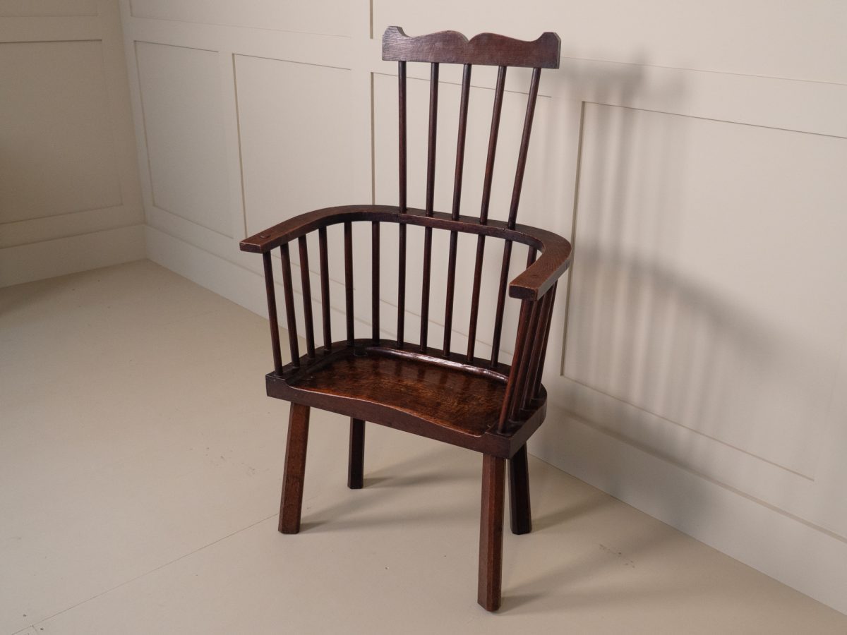 Primitive Oak Windsor Armchair - Image 4